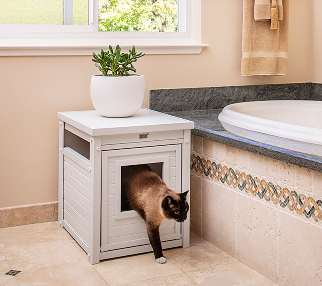 arenero para gatos de color blanco