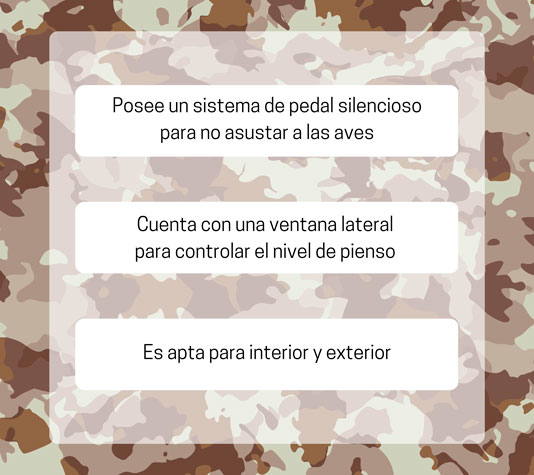 El comedero permanece cerrado para evitar que roedores y pájaros roben el pienso.