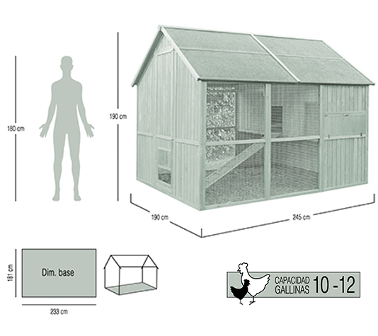Gallinero grande de madera con bandejas