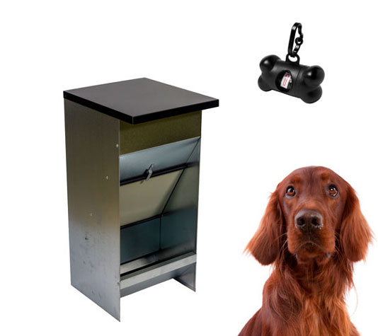 Tolva con tapa que se abre cuando el perro empuja