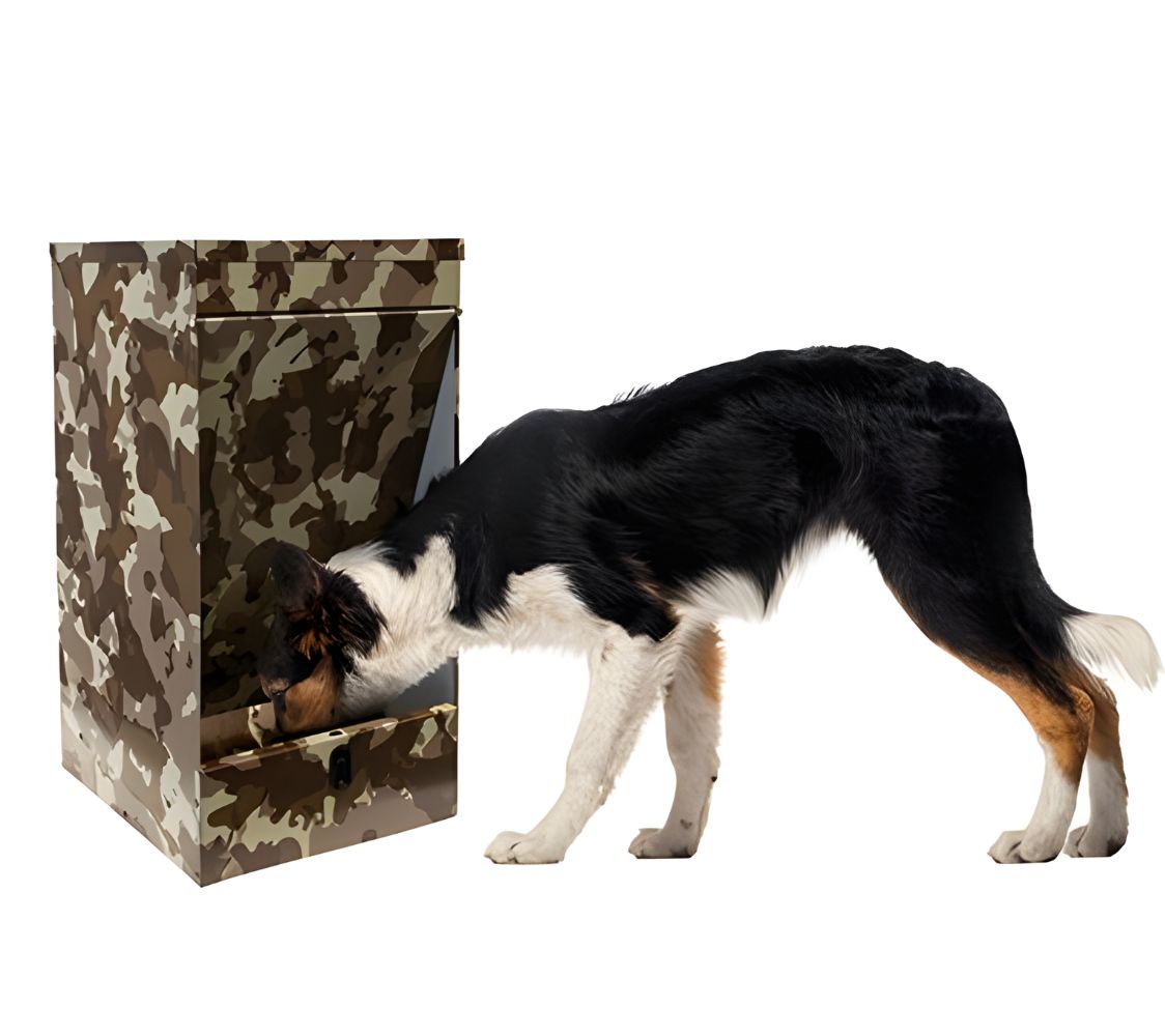 Comedero de chapa galvanizada en imitación camuflaje para perros	