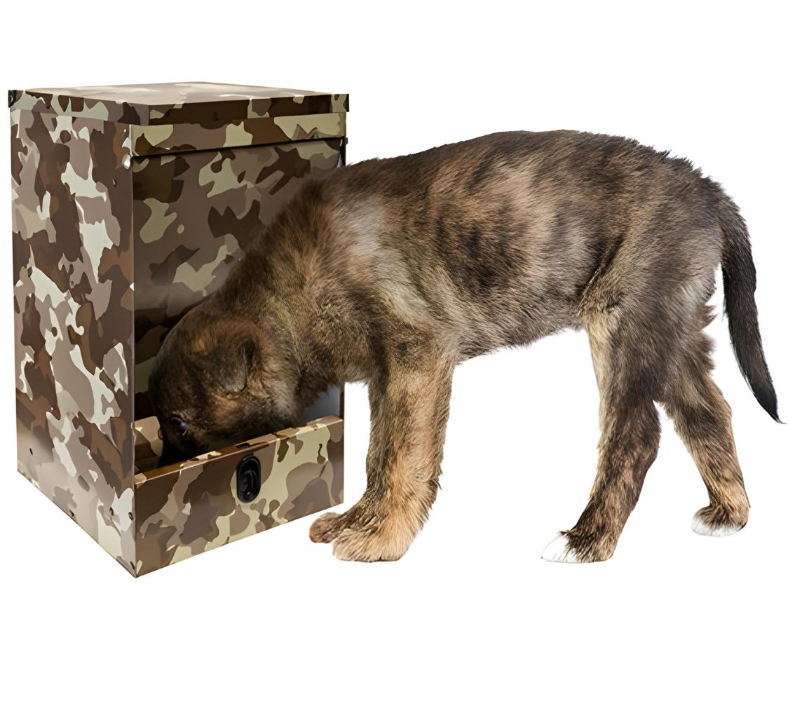 Comedero de chapa galvanizada en imitación camuflaje para perros	